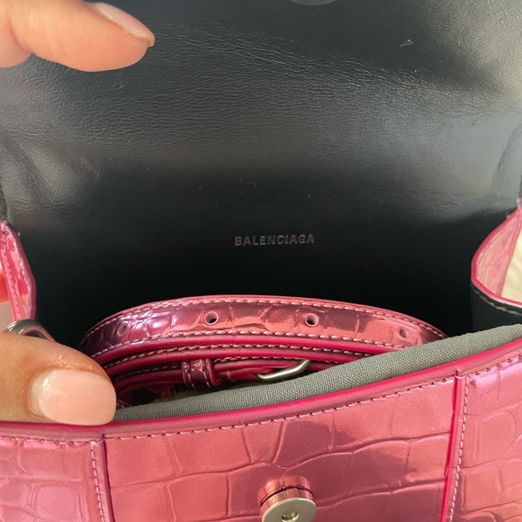❌SOLD❌Balenciaga Hourglass Pink Metallic Calfskin Croc Embossed Bag XS BRAND NEW - Picture 6 of 11